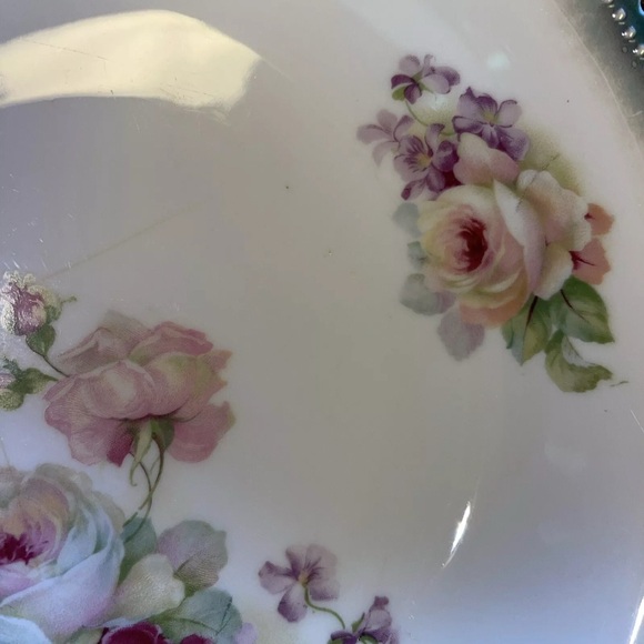P.K. Porzellanfabrik Königszelt Silesia ~ Roses ~ Serving Bowl 1920's Tent Mark - Picture 3 of 6